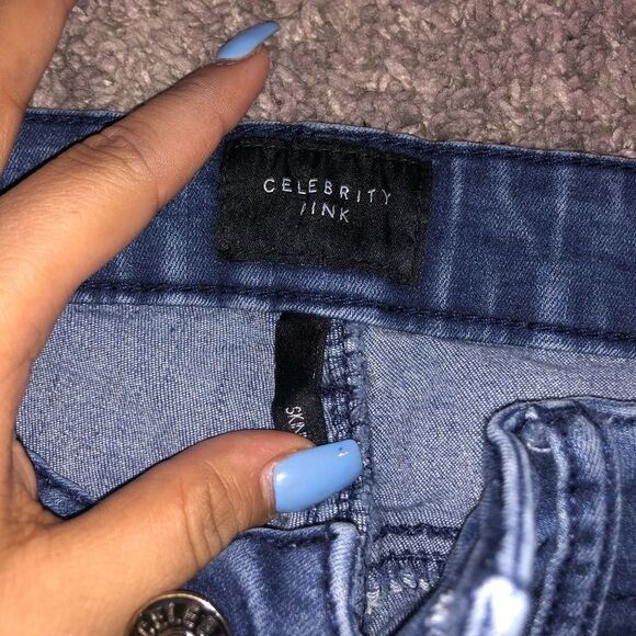 CELEBRITY Pink Distressed Ripped skinny Jeans - Picture 6 of 8